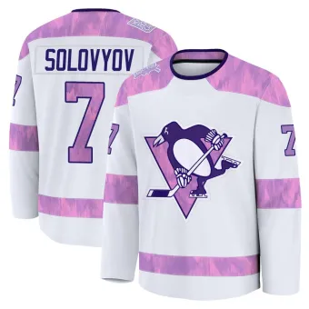 Men's Ilya Solovyov Pittsburgh Penguins 2024 Hockey Fights Cancer Practice Jersey - White Premium