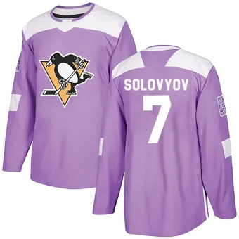 Men's Ilya Solovyov Pittsburgh Penguins Fights Cancer Practice Jersey - Purple Authentic