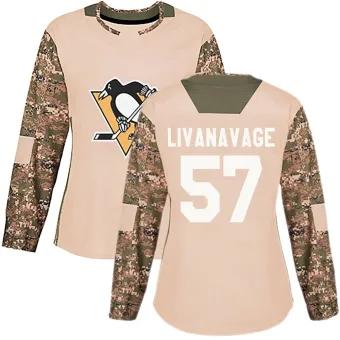 Women's Jake Livanavage Pittsburgh Penguins Veterans Day Practice Jersey - Camo Authentic