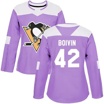 Women's Leo Boivin Pittsburgh Penguins Fights Cancer Practice Jersey - Purple Authentic