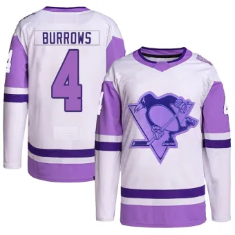 Youth Dave Burrows Pittsburgh Penguins Hockey Fights Cancer Primegreen Jersey - White/Purple Authentic