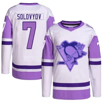 Youth Ilya Solovyov Pittsburgh Penguins Hockey Fights Cancer Primegreen Jersey - White/Purple Authentic
