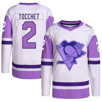Youth Rick Tocchet Pittsburgh Penguins Hockey Fights Cancer Primegreen Jersey - White/Purple Authentic